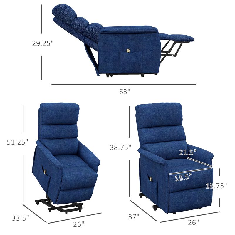 Power Lift Chair for Ease-Loving Adults, Electric Lift Recliner Chair with Remote Control, Side Pockets for Living Room, Dark Blue