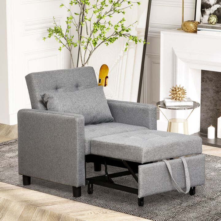 Grey Multipurpose Seater: Convertible Chair Bed with Adjustable Backrest