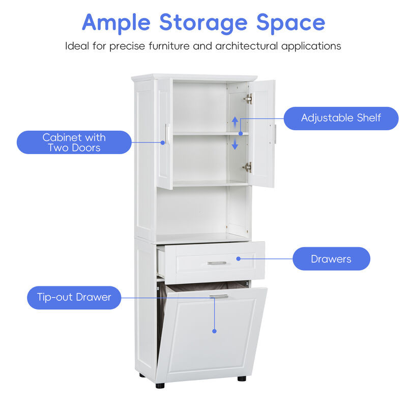 Merax Tall Bathroom Cabinet with Laundry Basket