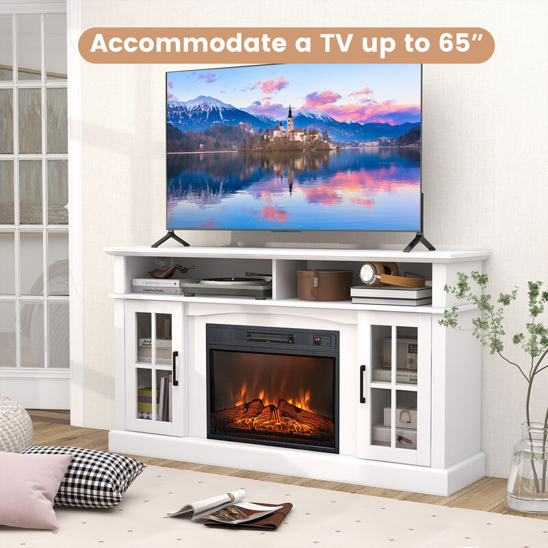 Fireplace TV Stand for TVs with Side Cabinets and Remote Control