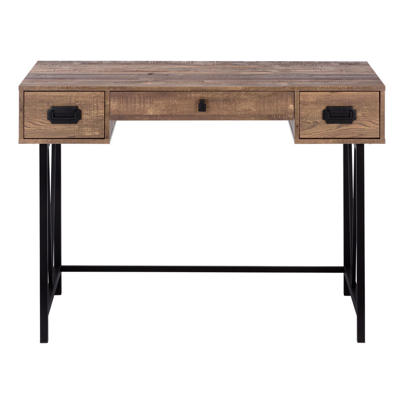 Monarch Specialties I 7412 Computer Desk, Home Office, Laptop, Storage Drawers, 48"L, Work, Metal, Laminate, Brown, Black, Transitional