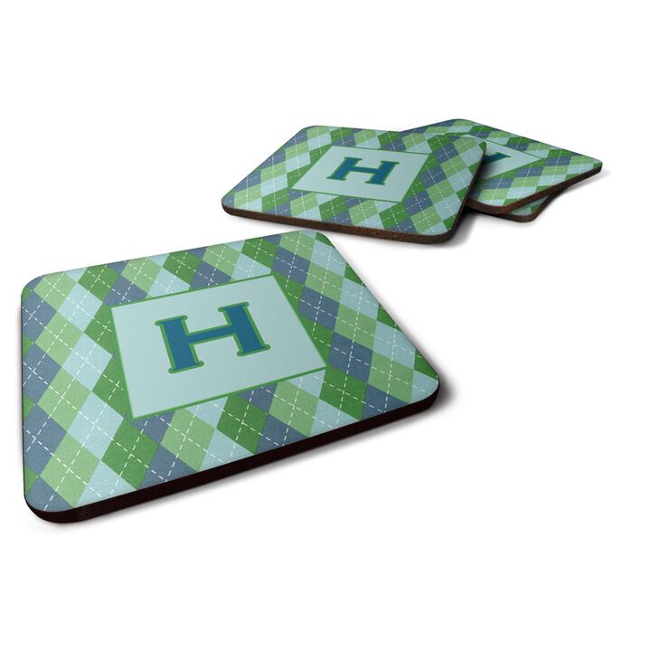 Caroline's Treasures CJ1020-HFC Monogram-Blue Argoyle Foam Coasters (Set of 4), Initial Letter H, 3.5 H x 3.5 W, Multicolor