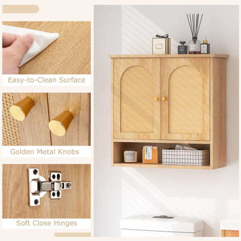 Hivvago Medicine Cabinet with 2 Rattan Doors for Laundry Room Kitchen Entryway