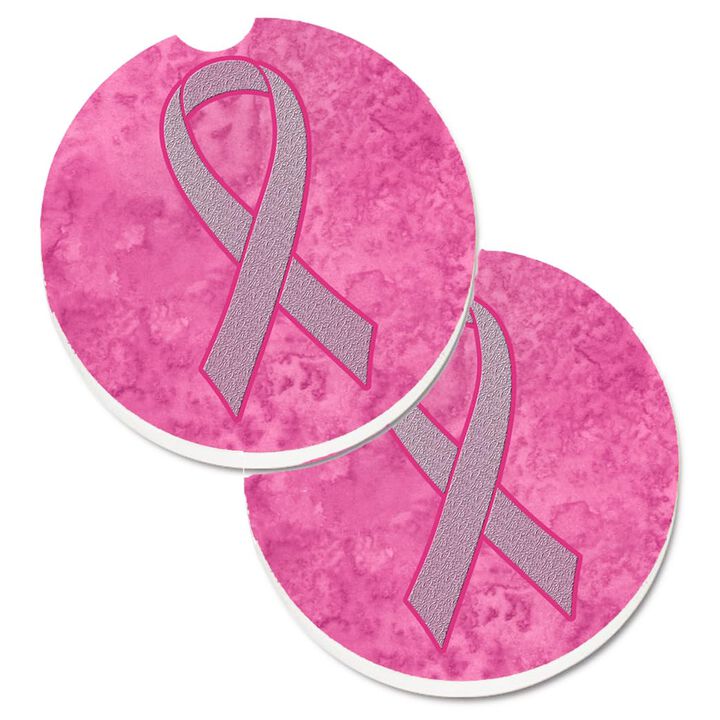 Caroline's Treasures Pink Ribbon For Breast Cancer Awareness Set of 2 Cup Holder Car Coasters AN1205CARC, 2.56, Multicolor