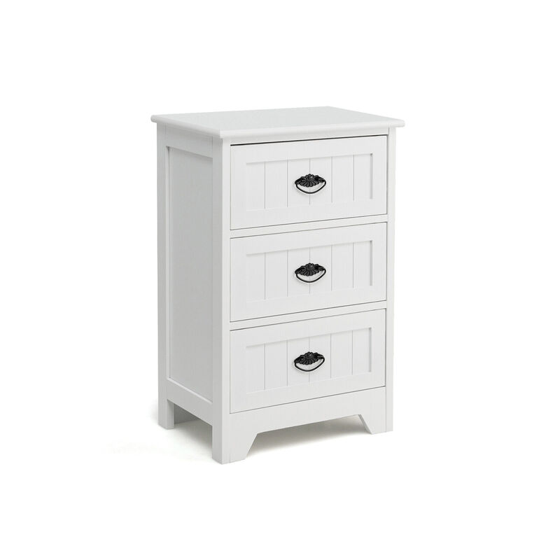 3 Drawers End Storage Wood Side Nightstand