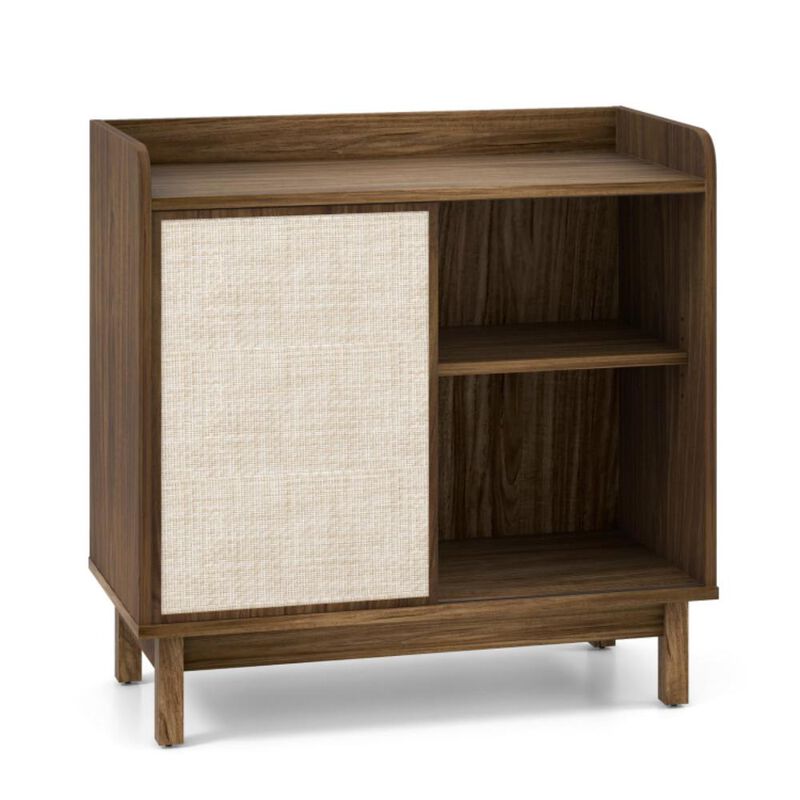 Hivvago Rattan Buffet Sideboard Mid Century Floor Storage Cabinet with Sliding Door and Adjustable Shelves