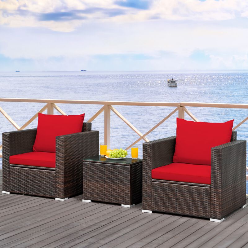 3 Pieces Patio Conversation Rattan Furniture Set with Cushion