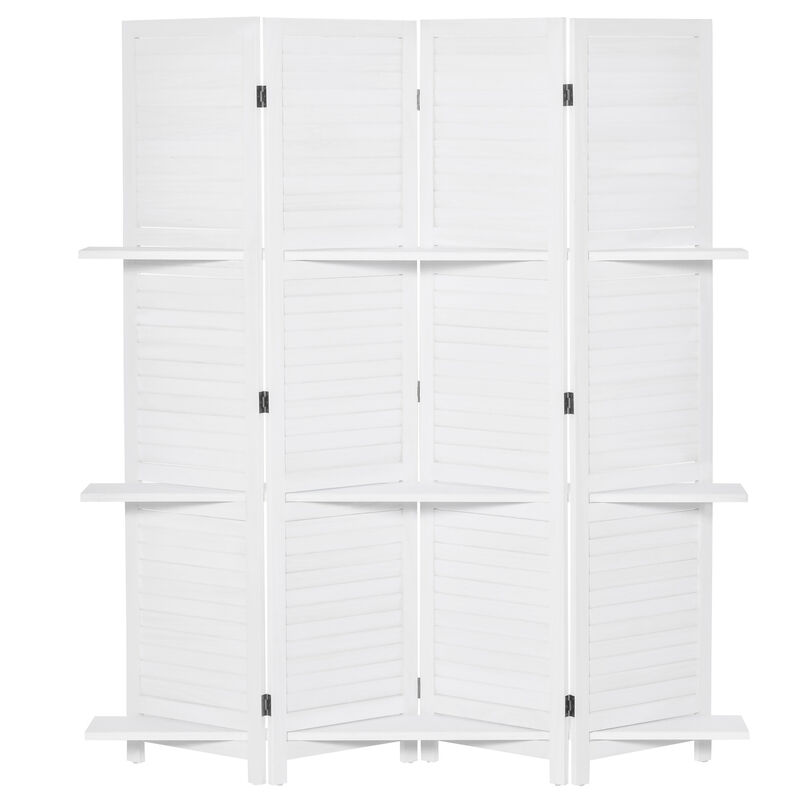 Wood Mobile Folding Privacy Screen Partition Wall Room Divider w/ Shelves White