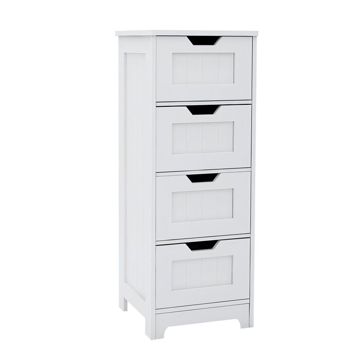 11.81 in. W. x 11.81 in. D x 32.68 in. H White Wood Linen Cabinet with 4 Drawers 11.81 in. W. x 11.81 in. D x 32.68 in. H White Wood Linen Cabinet with 4 Drawers