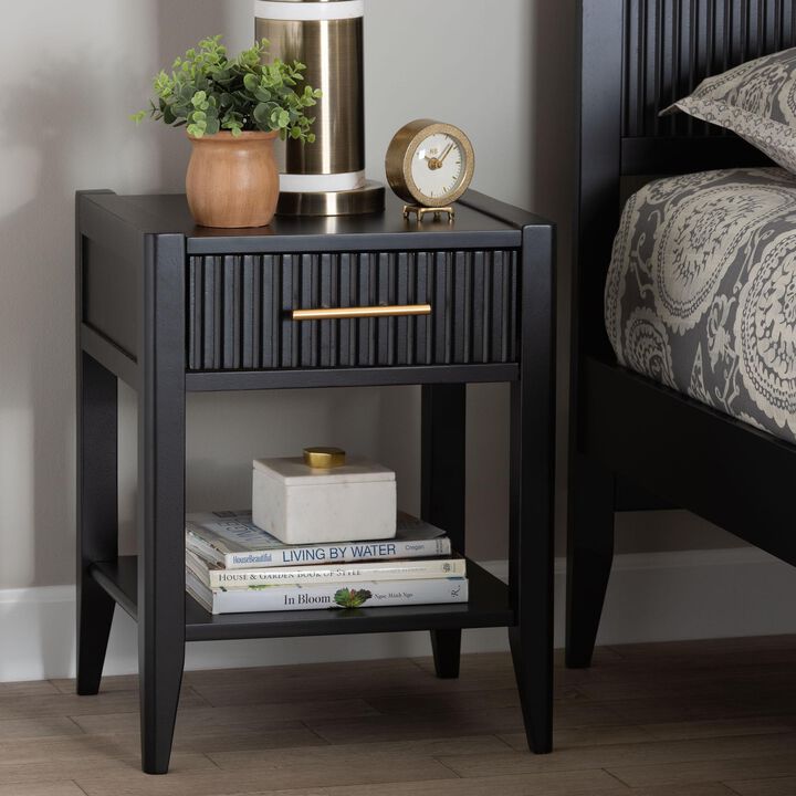 Baxton Studio Primrose Mid Century Ivory Fluted Wood 1 Drawer Nightstand
