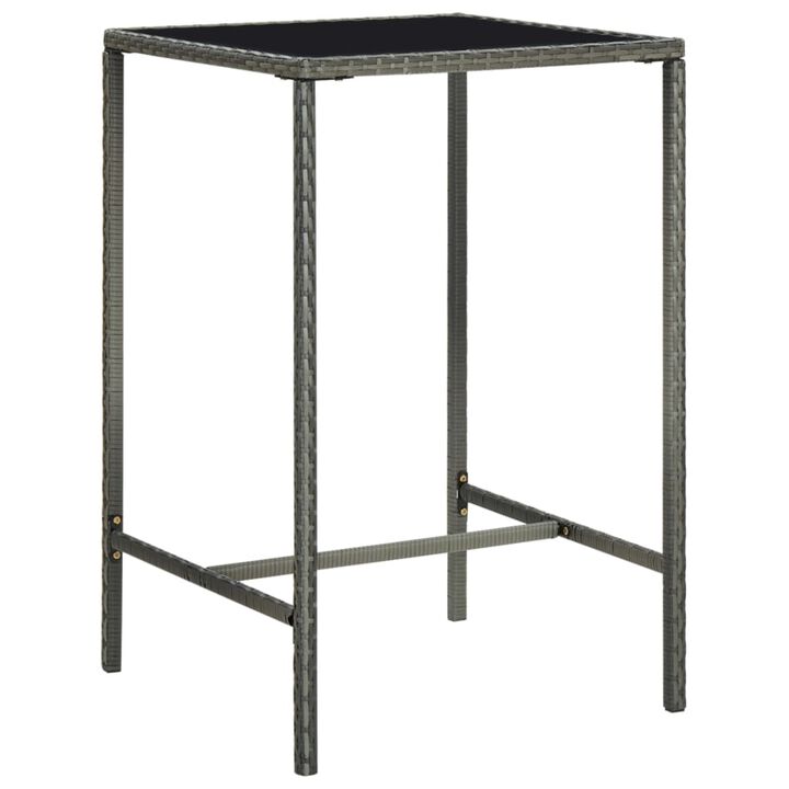 vidaXL Garden Bar Table Gray 27.6"x27.6"x43.3" Poly Rattan and Glass