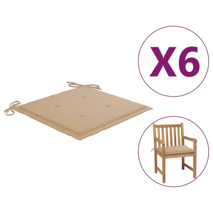 vidaXL Garden Chair Cushions 6 pcs Beige 19.7"x19.7"x1.6" Fabric