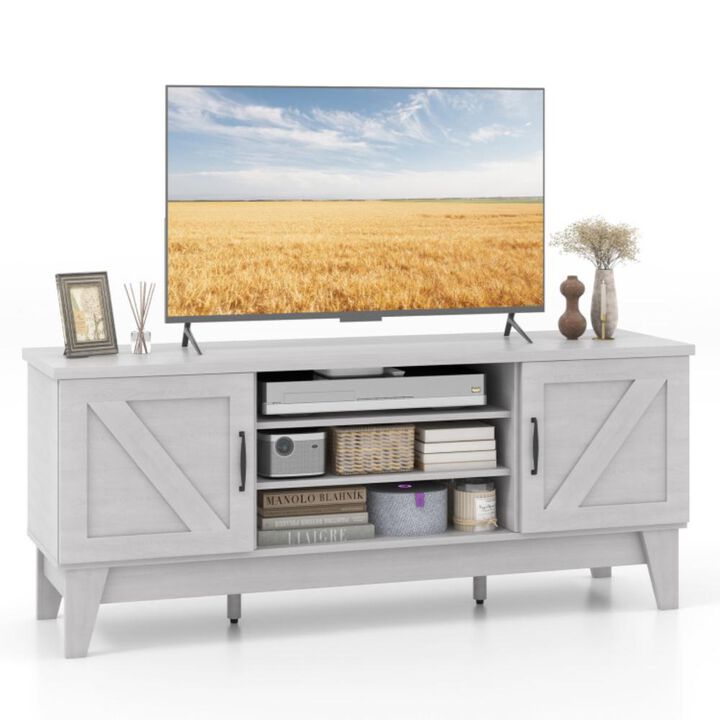 Hivvago Farmhouse TV Stand for TVs Up to 65 Inches with 2 Barn Door Cabinets-Gray