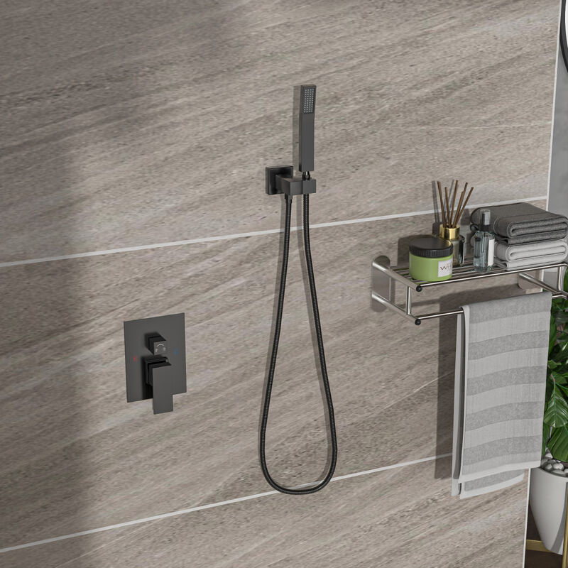 Shower Set - 10 Inch Square Shower Set, Dual Shower Heads, Simple Classic Shaped, Matte Black
