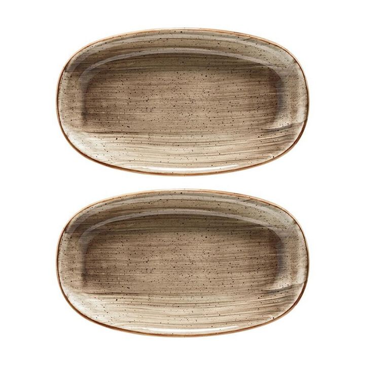 Terrain 7.5" x 4.25" x h:1" Oval Brown Porcelain Platter (Set of 2)
