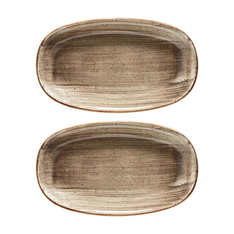 Terrain 7.5" x 4.25" x h:1" Oval Brown Porcelain Platter (Set of 2)