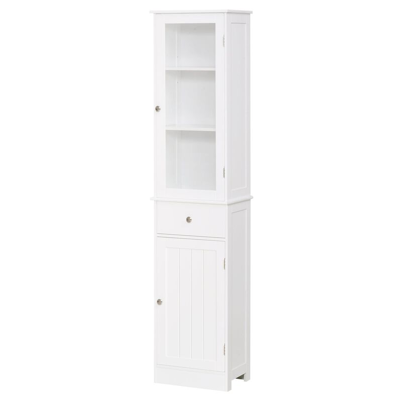 White Bathroom Tower: Freestanding Storage Cabinet with Doors and Shelves