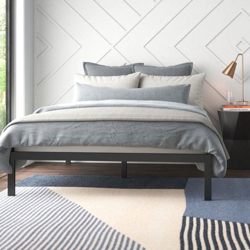 Hivvago Full Black Metal Platform Bed Frame with Wood Slats - 700 lbs Weight Capacity