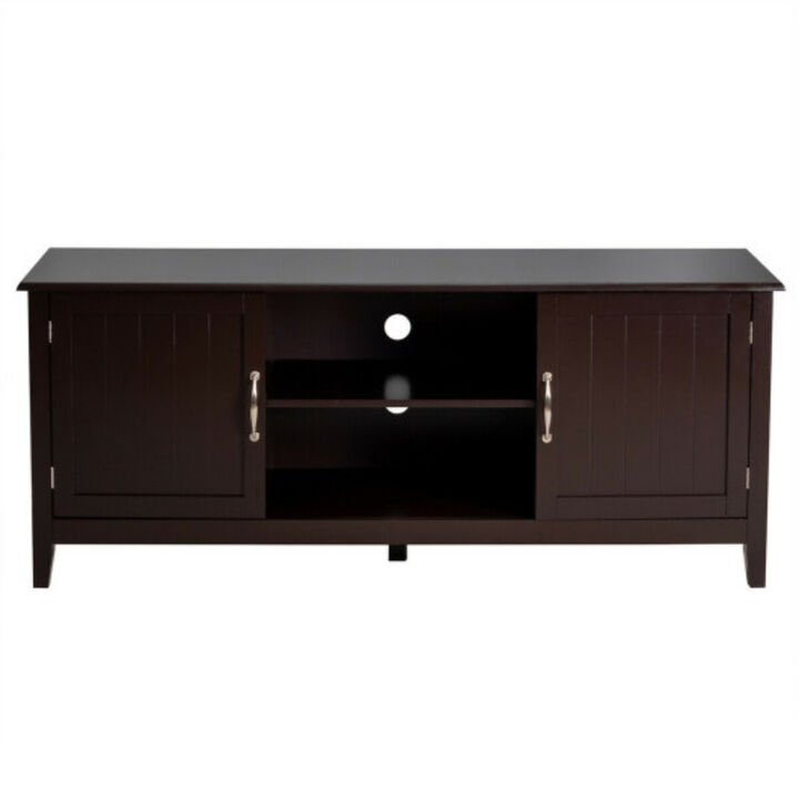 Entertainment Wood TV Stand for Up to 65 Inches Flat Screen with Storage Cabinets-Brown