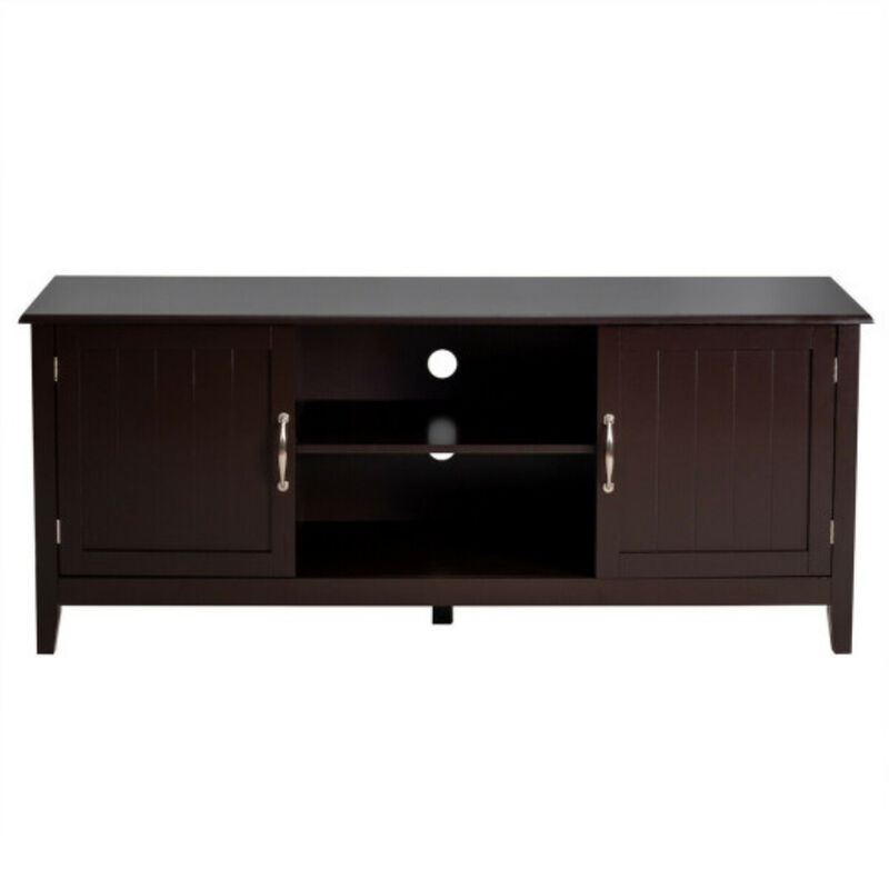 Entertainment Wood TV Stand for Up to 65 Inches Flat Screen with Storage Cabinets-Brown