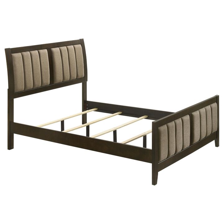 Wily Full Size Bed, Channel Tufted Upholstered Headboard, Dark Brown - Benzara