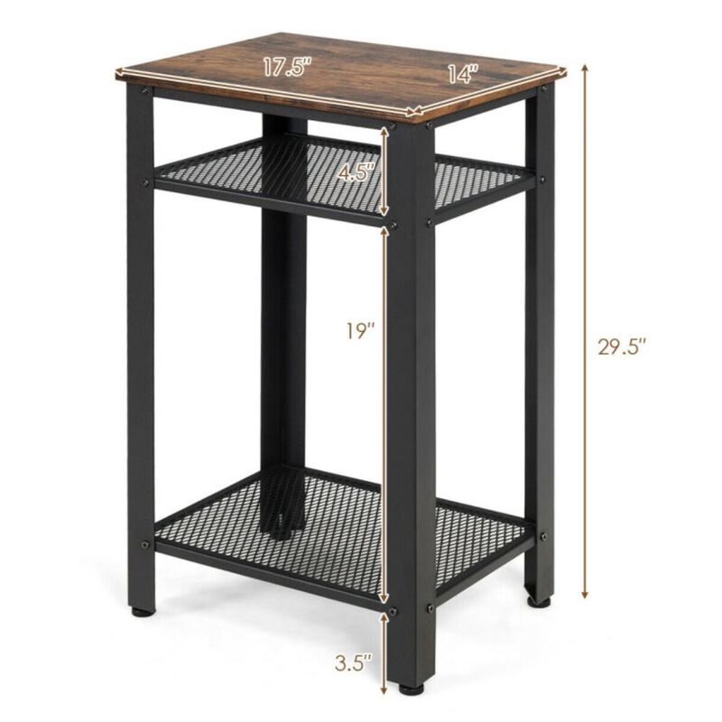 Hivvago 3-Tier Industrial End Table with Metal Mesh Storage Shelves