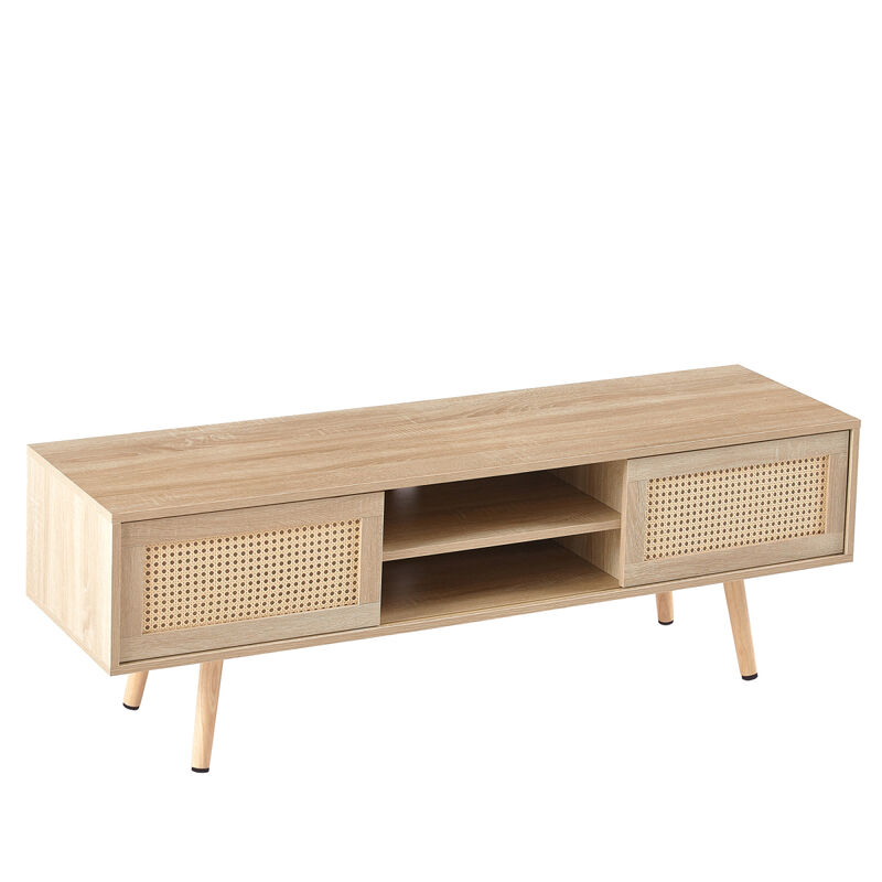 Natural Rattan TV Cabinet with Sliding Doors