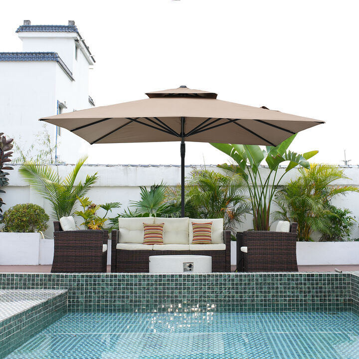 MONDAWE 10ft Square Offset Cantilever Outdoor Patio Umbrella with Included Base