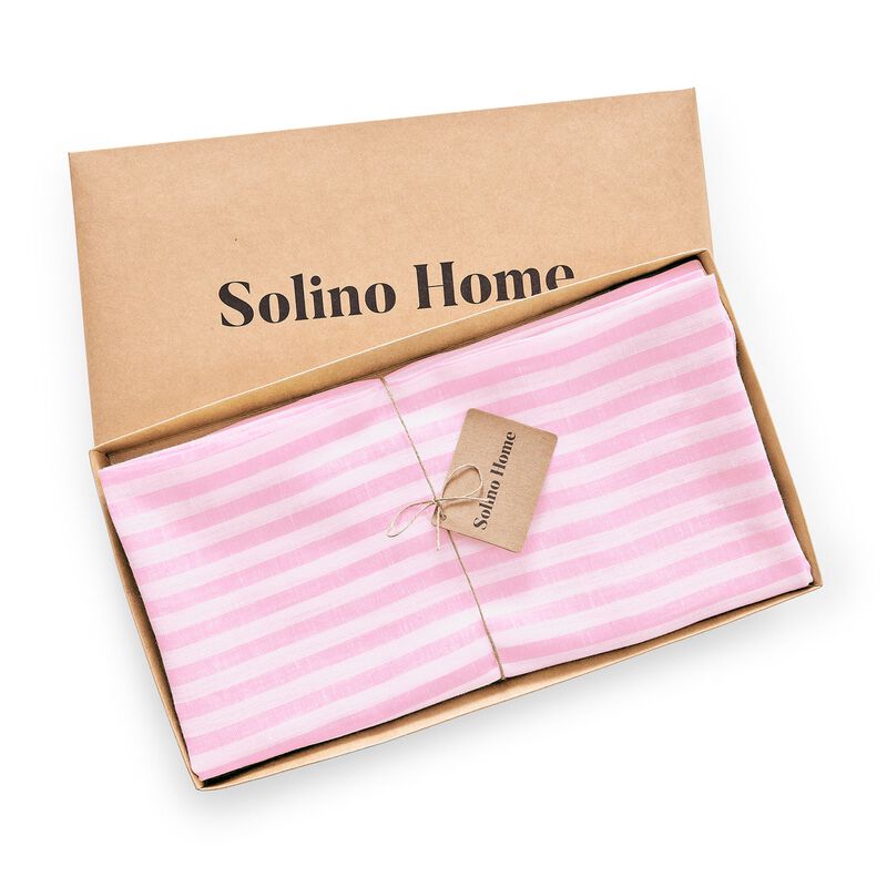 Solino Home 100% Pure Linen Round Tablecloth 70 Inch Diameter | Amalfi Stripe