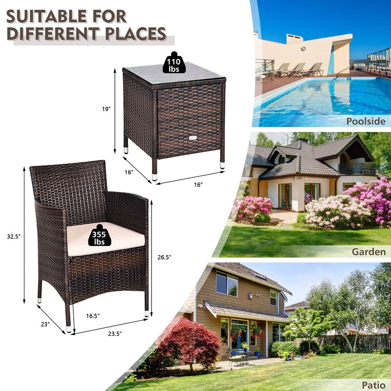 3 Pieces Ergonomic Wicker Patio Conversation Set-Beige