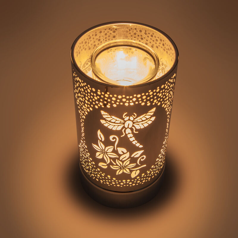 7" Touch lamp/Oil burner/Wax warmer - Silver Dragonfly