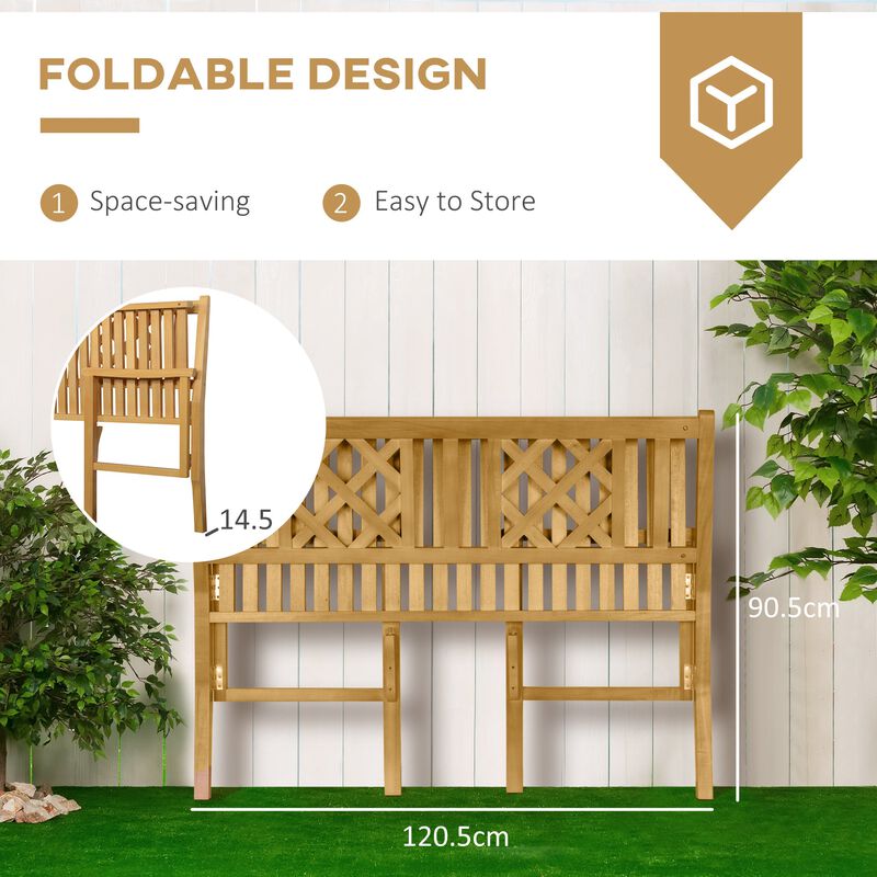 Yellow Garden Duo: Foldable 2-Seater Wooden Bench with Backrest