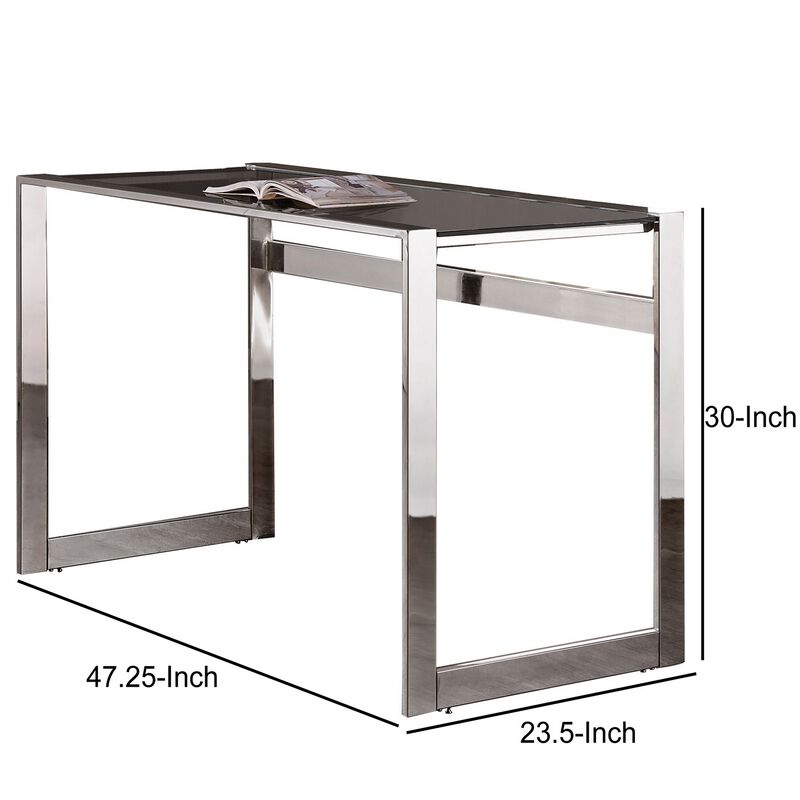 Elegantly Charmed Metal Writing Desk, Silver-Benzara