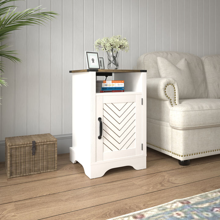 Streamdale Rustic Farmhouse Nightstand with Charging Station - White & Oak