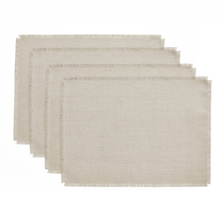 Solino Home 100% Pure Linen 14 x 19 Inch Placemats Set of 4 | Fringe