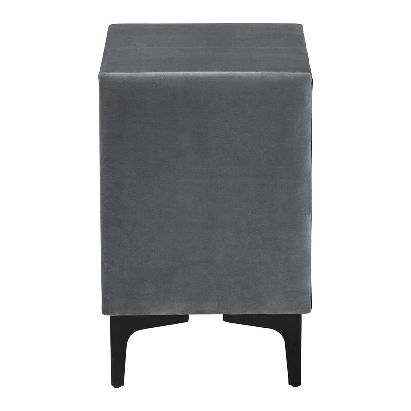 Baxton Studio Etienne Modern Slate Grey Velvet 2 Drawer Nightstand