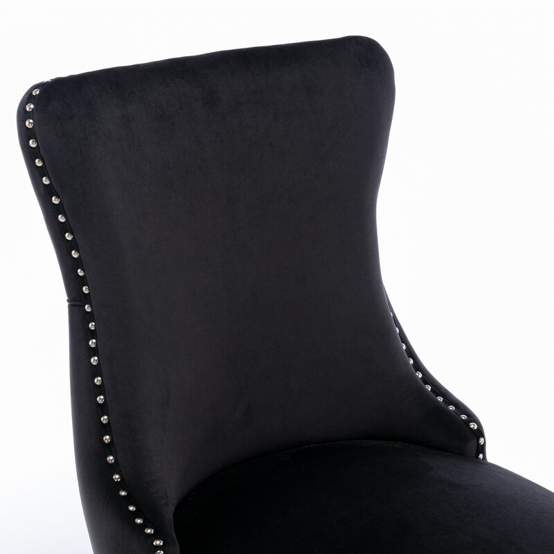 Hivvago 2 pcs HighEnd Wing Back Tufted Modern Contemporary Velvet Chair with Wooden Legs