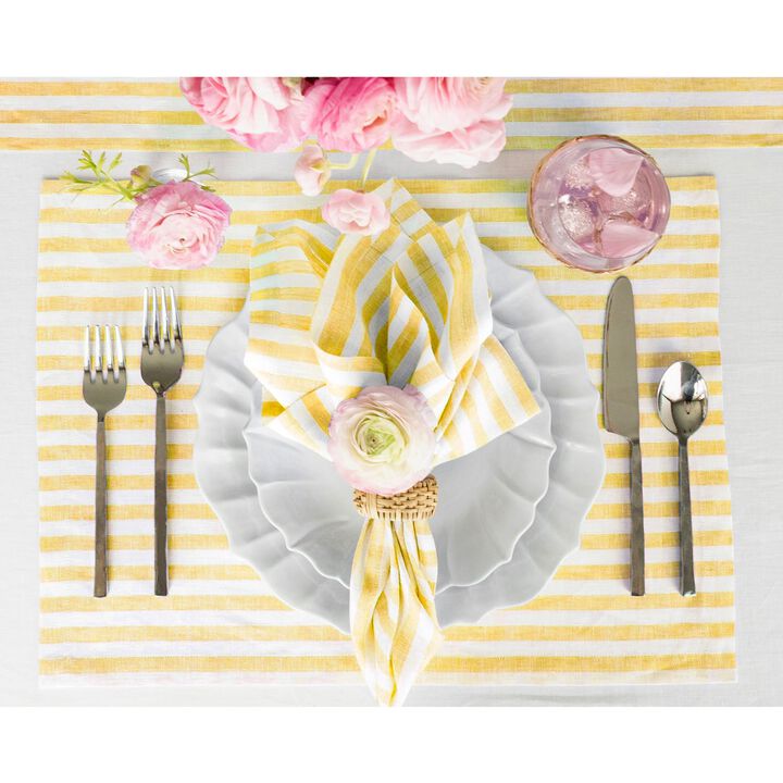 Solino Home 100% Pure Linen 14 x 19 Inch Placemats Set of 4 | Amalfi Stripe