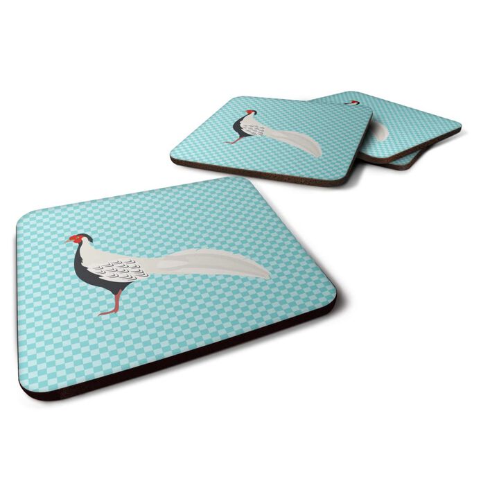 Caroline's Treasures Silver Pheasant Blue Check Decorative coasters, 3.5, Multicolor