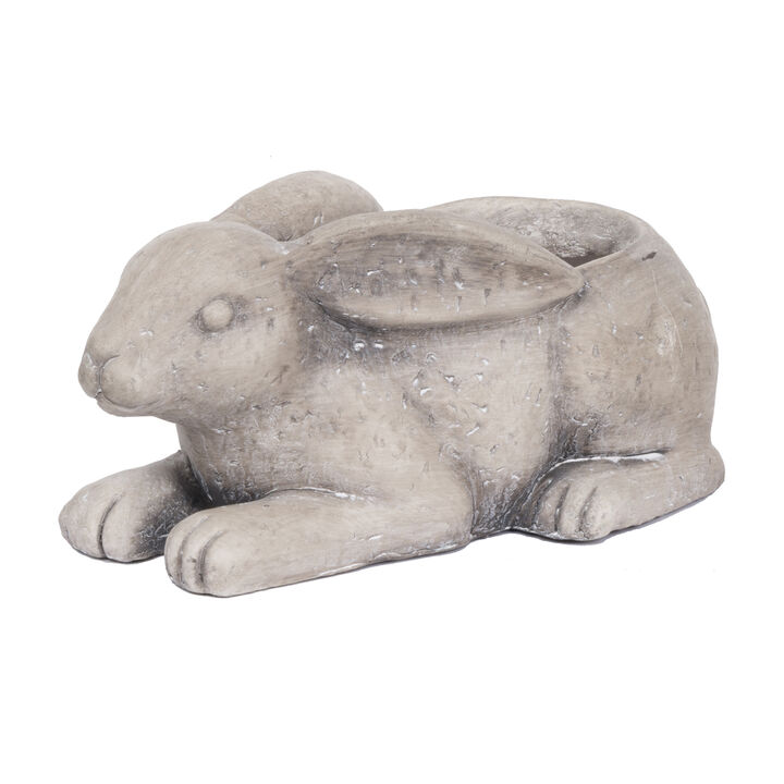 Antique Styled Raw Textured Polyresin Ideal Rabbit Planter, Medium, Gray - Benzara