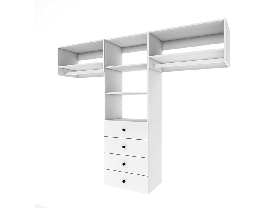 71"H Closet Organizer System, Closet System with 4 Drawers, 2  Clothing Racks, Walk in Closet Organizers and Storage with 5 Shelves Wall Mounted, White Wardrobe Closet for Bedroom 71"H Closet Organizer System, Closet System with 4 Drawers, 2  Clothing Racks, Walk in Closet Organizers and Storage with 5 Shelves Wall Mounted, White Wardrobe Closet for Bedroom