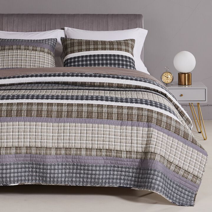 Barefoot Bungalow Gold Rush Reversible & Light-Weight Bedspread Pillow Sham, King 20x36-inch, Gray