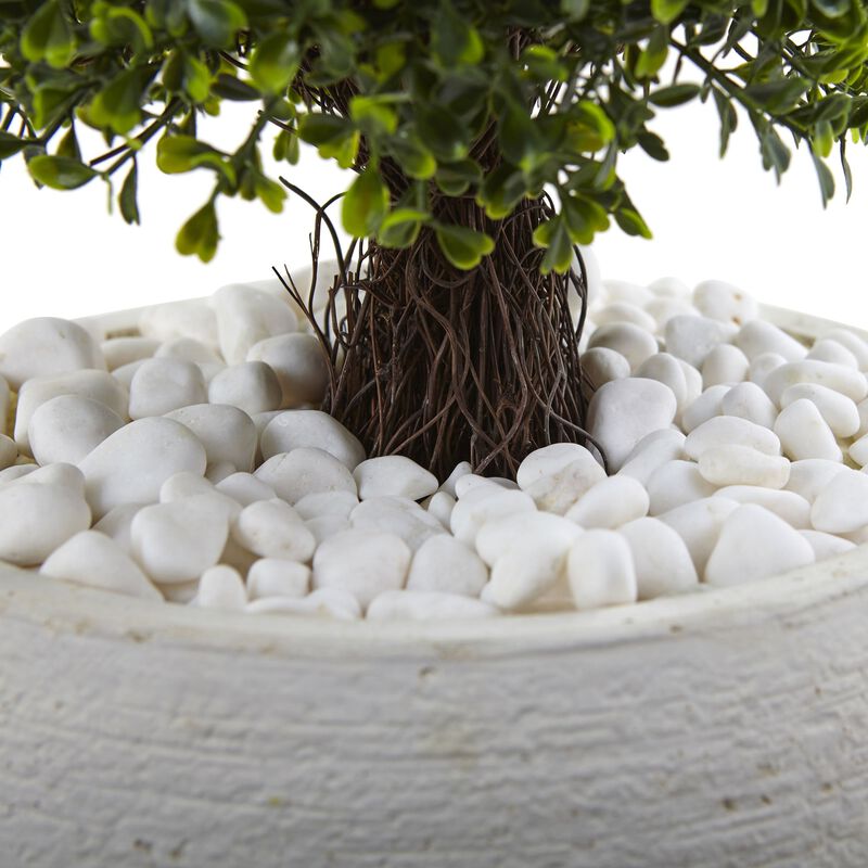 Hivvago 41 Inches Boxwood Topiary with White Planter UV Resistant (Indoor/Outdoor)