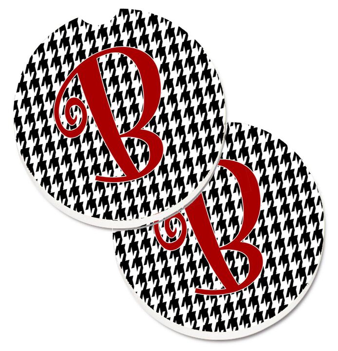 Caroline's Treasures Monogram Initial B Houndstooth black Set of 2 Cup Holder Car Coasters CJ1035-BCARC, 2.56, Multicolor