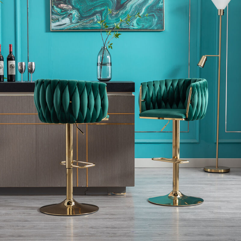 Set Of 2 Bar Stools, With Chrome Footrest And Base Swivel Height Adjustable Mechanical Lifting