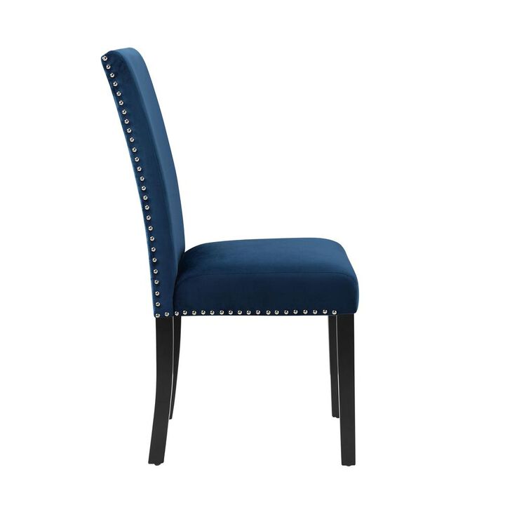 New Classic Furniture Furniture 37.75 Velvet & Wood Dining Chair in Blue (Set of 2)