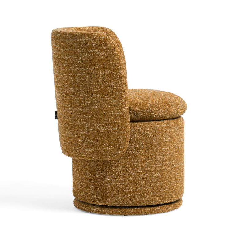 Reno Nori 26 Inch Swivel Dining Chair, Yellow Polyester, Solid Poplar Wood - Benzara