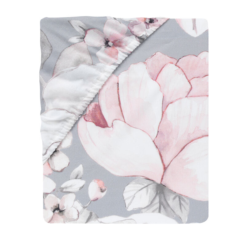 Lambs & Ivy Signature Botanical Baby Watercolor Floral Cotton Crib Sheet - Gray