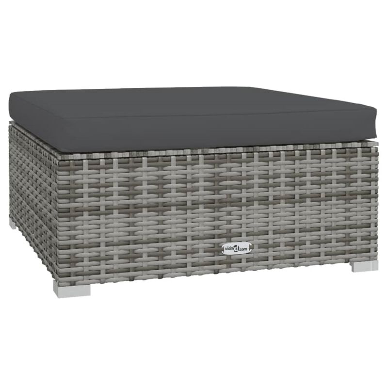 vidaXL Patio Footrest with Cushion Gray 27.6"x27.6"x11.8" Poly Rattan