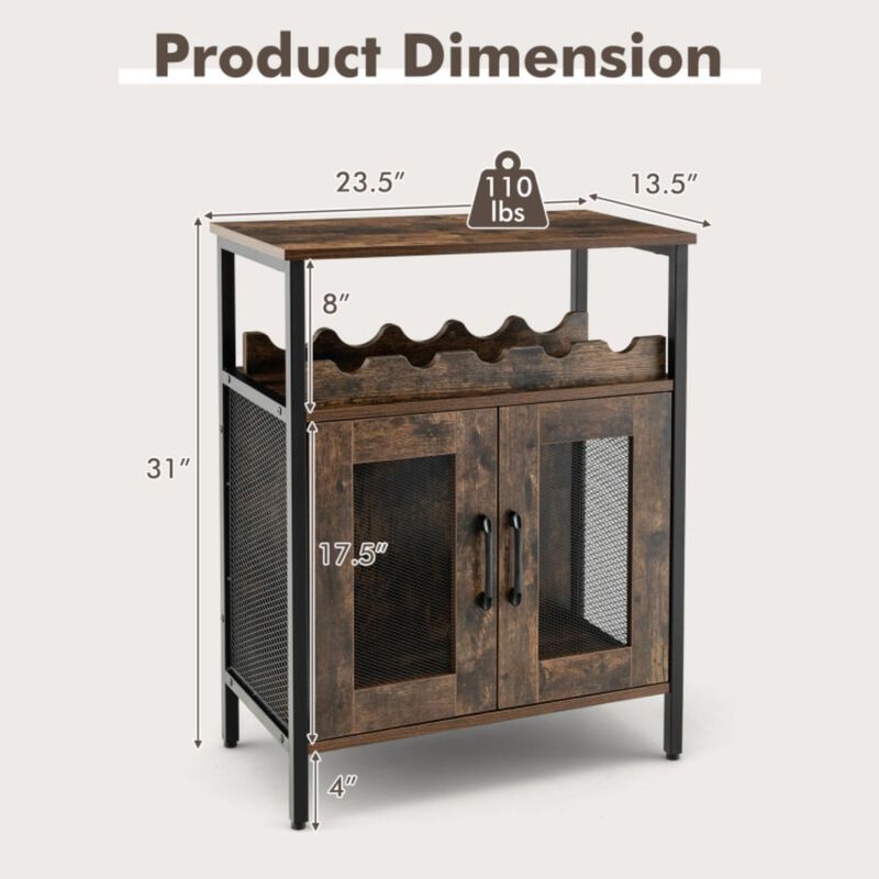 Hivvago Industrial Sideboard Buffet Cabinet with Removable Wine Rack-Rustic Brown